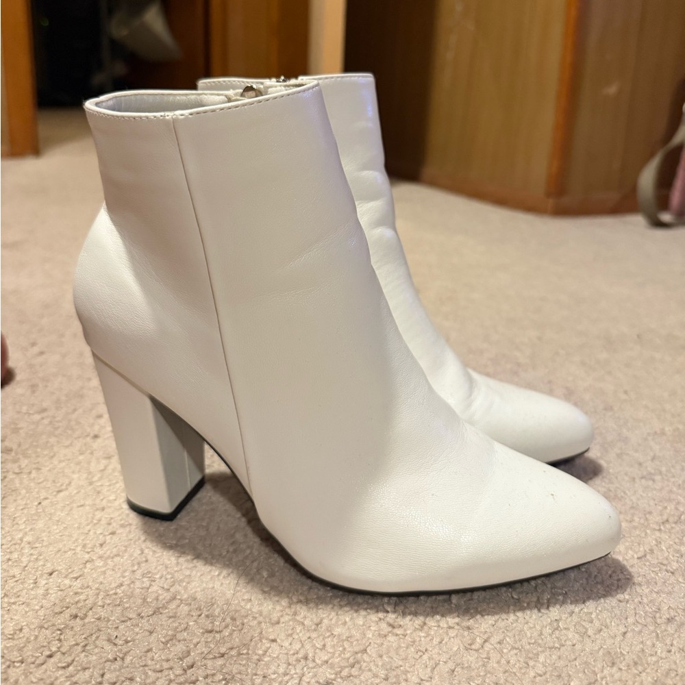 White Ankle Boots with Block Heel
